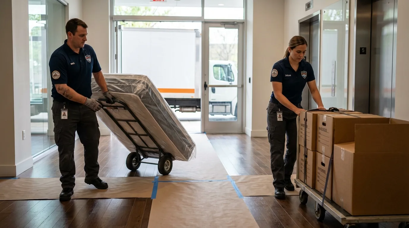 Professional apartment movers loading elevator in Granite City, IL